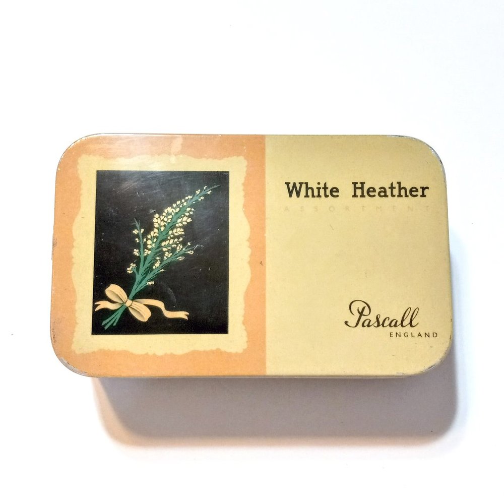 Vintage Pascall England WHITE HEATHER Chocolates Sweets MCM Tin Confectioners